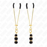 KINK - PINZAS PARA PEZONES FINAS ORO CON 3 CUENTAS DE CRISTAL NEGRO 7 CM